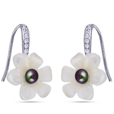 02939 Серьги, кристаллы SV, перламутр, покрытие родий