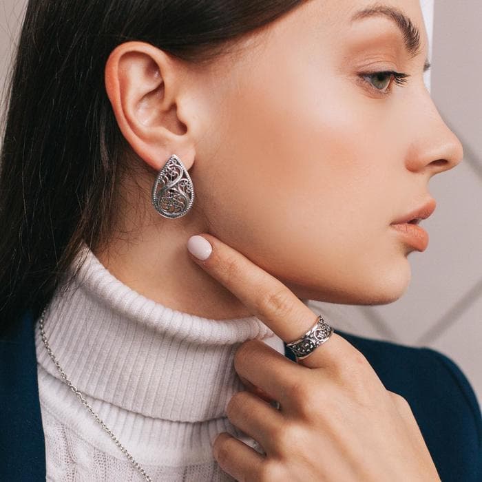 01175 Серьги, покрытие серебрение с оксидированием